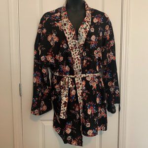 Wet Seal Floral Satin Robe with Pockets and Tie Waist